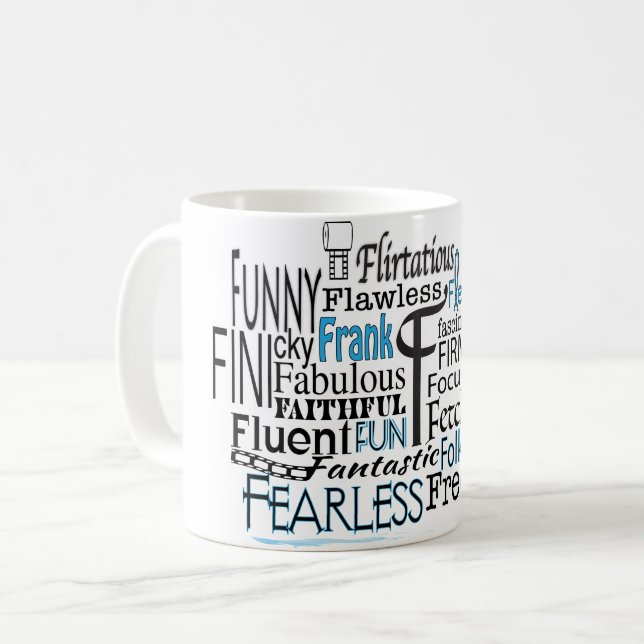 Adjective Word Cloud beginning with letter F Coffee Mug (Front Left)