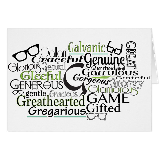 Adjective Word Cloud beginning with letter G (Front Horizontal)