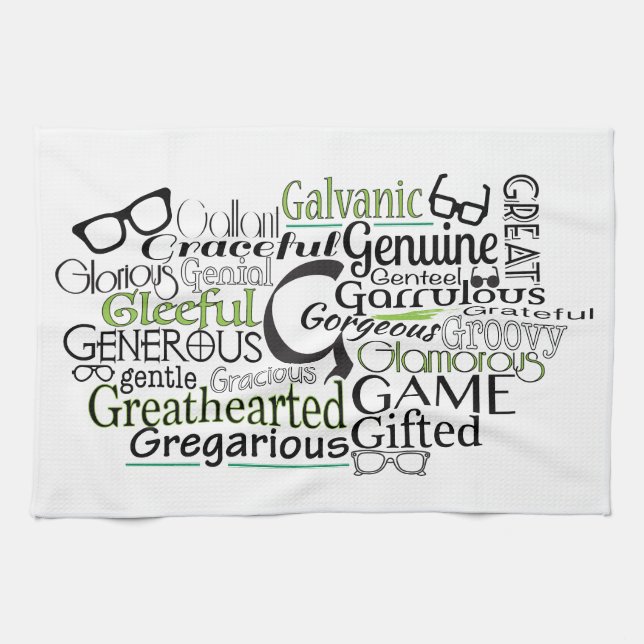 Adjective Word Cloud beginning with letter G Kitchen Towel (Horizontal)
