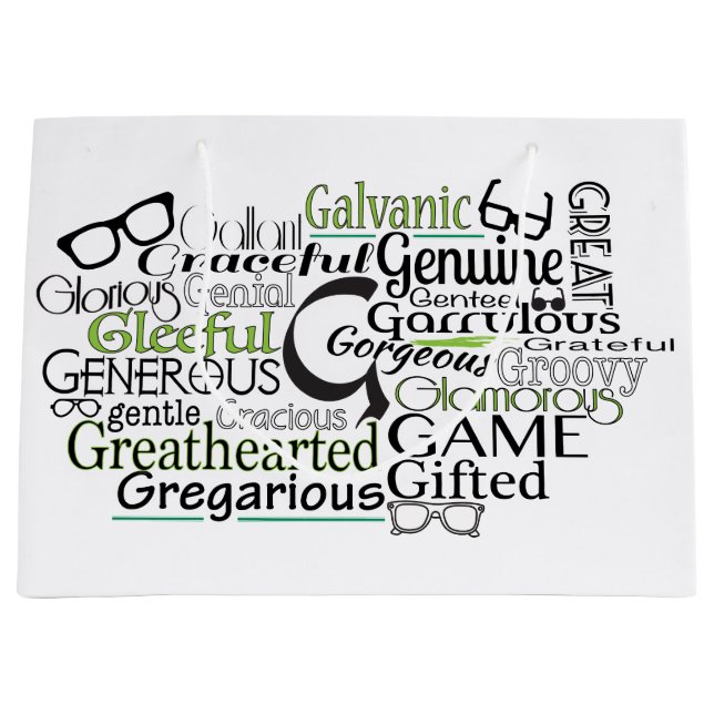 Adjective Word Cloud beginning with letter G Large Gift Bag (Front)