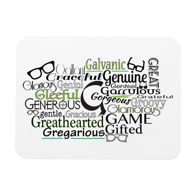 Adjective Word Cloud beginning with letter G Magnet (Horizontal)