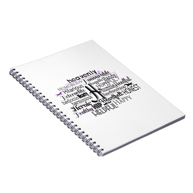 Adjective Word Cloud beginning with letter H Notebook (Right Side)