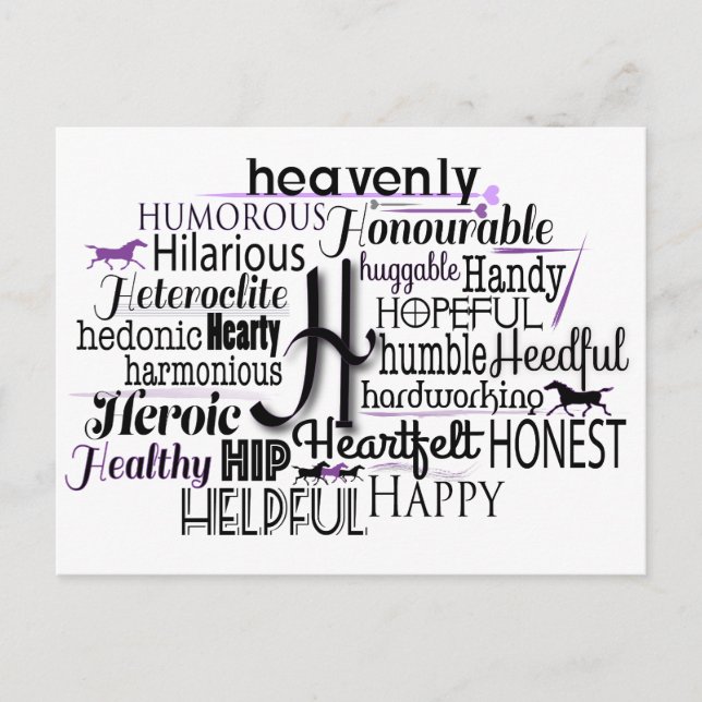 Adjective Word Cloud beginning with letter H Postcard (Front)