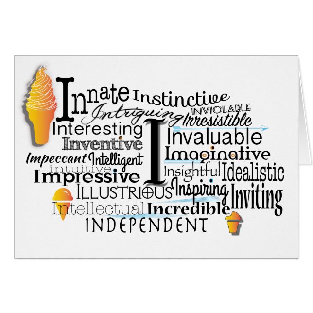 Adjective Word Cloud beginning with letter I (Front Horizontal)