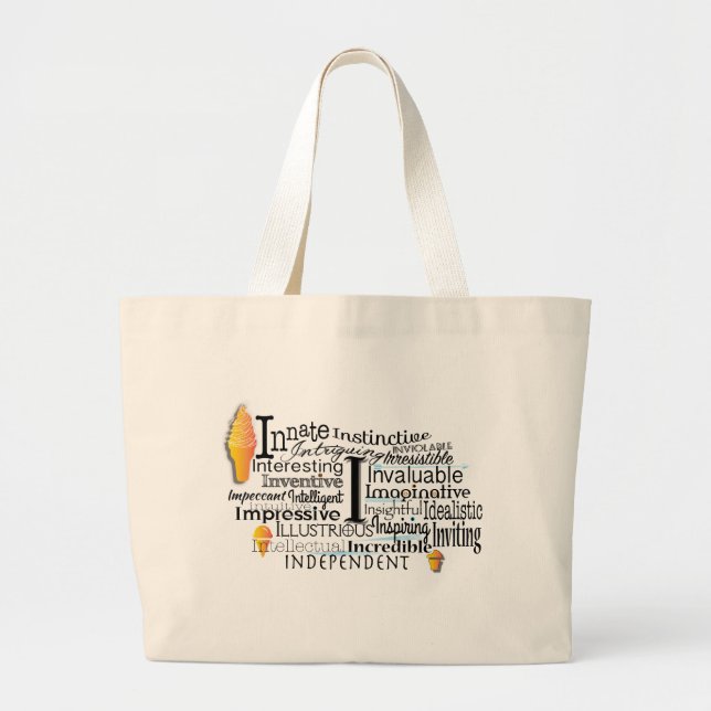 Adjective Word Cloud beginning with letter I Large Tote Bag (Front)