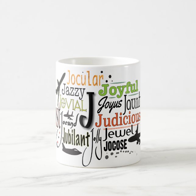Adjective Word Cloud beginning with letter J Coffee Mug (Center)