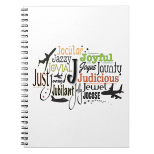 Adjective Word Cloud beginning with letter J Notebook