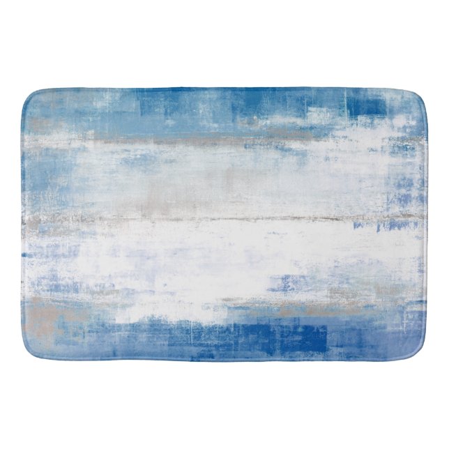 'Adjust' Blue and Grey Abstract Art Bath Mat (Front)