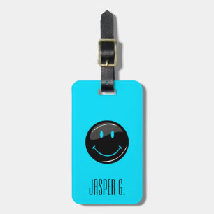 Adjustable Colour Neon Black Hipster Happy Face Luggage Tag