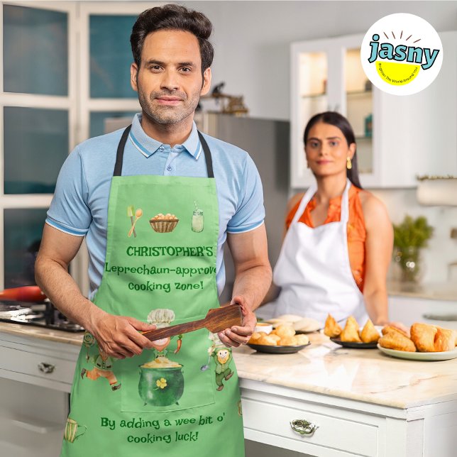 Adjustable Irish Leprechaun Print Green Chef Apron (Creator Uploaded)