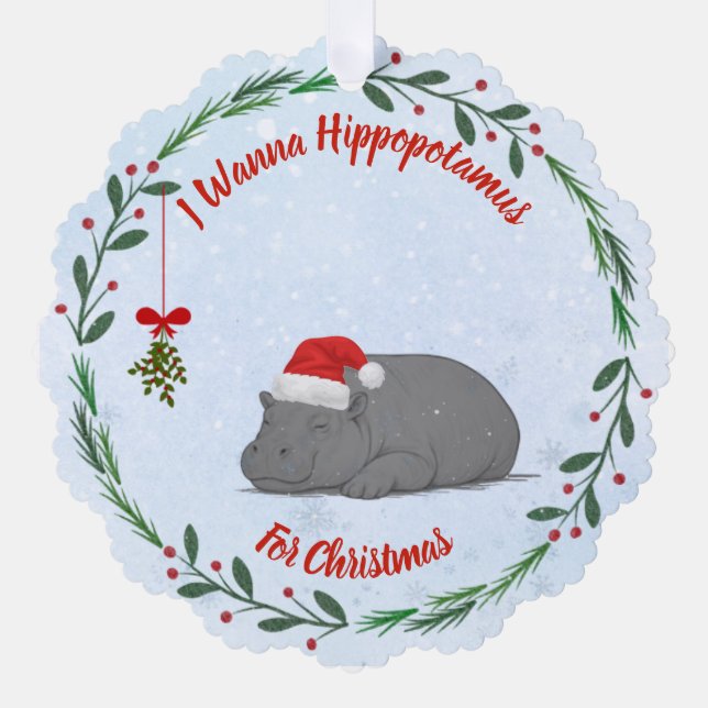 Adjustable "Wanna Hippopotamus For Christmas"  Ornament Card (Front)