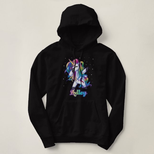 ADLEY Name Personalized Custom Rainbow Unicorn Dab Hoodie (Design Front)