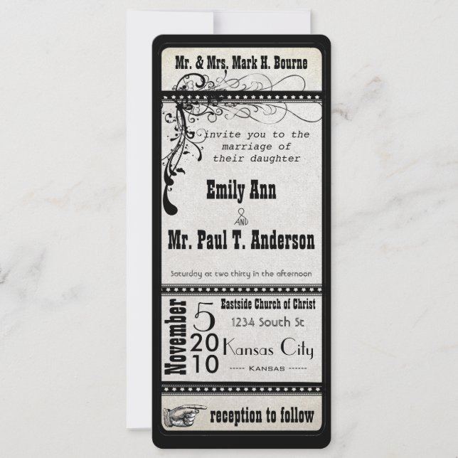 Admettre deux invitations Vintages de Mariage de b (Devant)