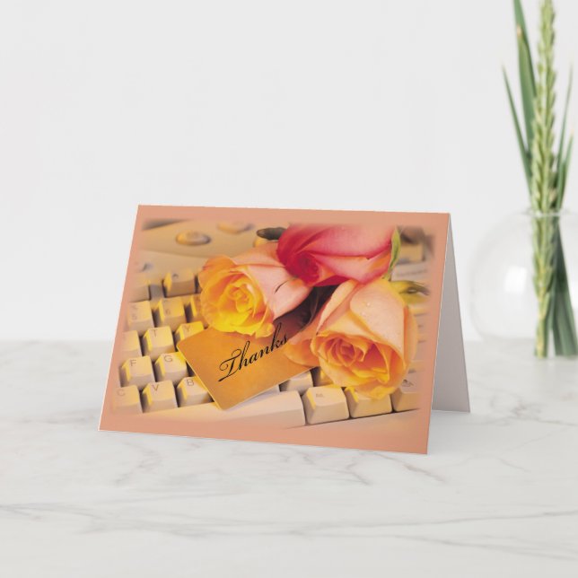 Admin Pro Computer Roses Thanks Thank You Card (Front)