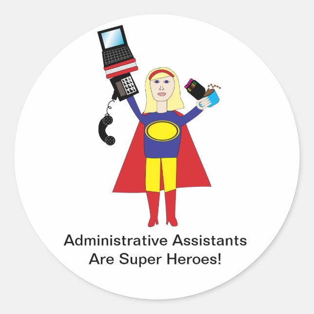 Administrative Professional Super Hero Personalize Classic Round Sticker (Front)