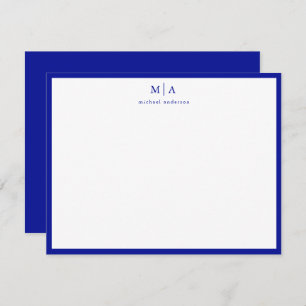 Admiral Blue Border Monogram Correspondence Card