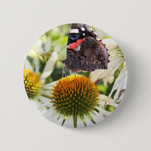 Admiral Butterfly on Flower 2 Inch Round Button (Front)
