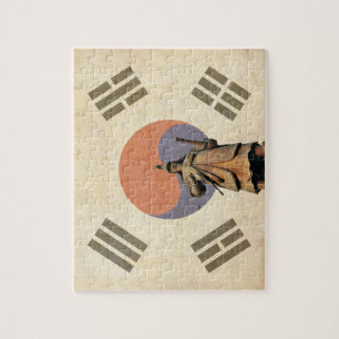 Admiral Yi Soon shin Statue with Chosunese Flag Jigsaw Puzzle