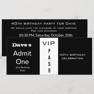 Admission Ticket Any Age Birthday White and Black Invitation