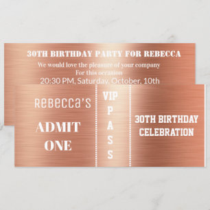 Admission Ticket Birthday Party Rose Gold Foil Invitation