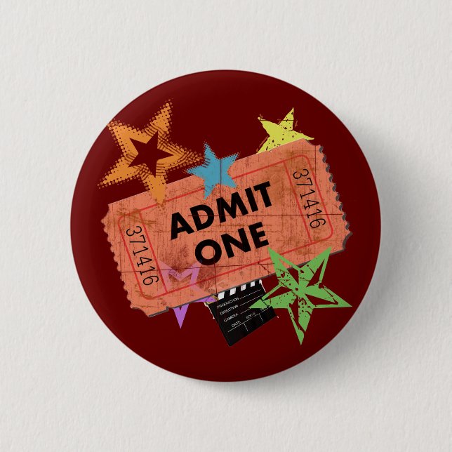 ADMIT ONE MOVIE TICKET 2 INCH ROUND BUTTON (Front)