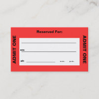 "Admit One Ticket" Business Card