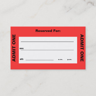 "Admit One Ticket" Business Card