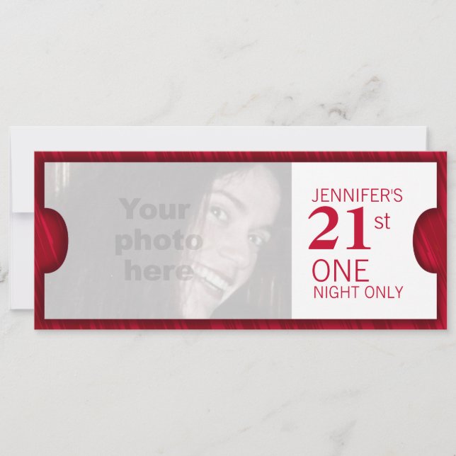 Admit one VIP 21st birthday party photo invite (Front)