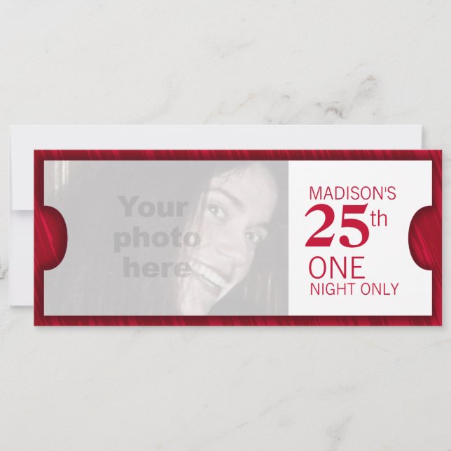 Admit two VIP 25th birthday party photo invite (Front)