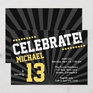 Ado Boy Invitation anniversaire, Jaune et Noir