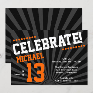 Ado Boy Invitation d'anniversaire, orange et noir