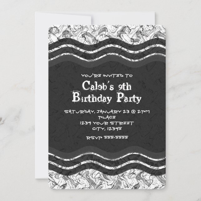 Ado Boy White & Grey Abstrait Grunge Invitations (Devant)