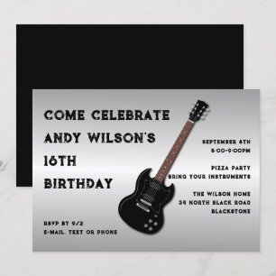 Ado de guitare électrique noir Invitation d'annive