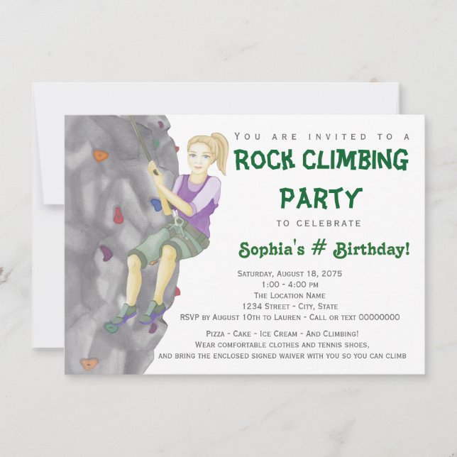 Ado Girl Rock Escalade Anniversaire Invitations (Devant)