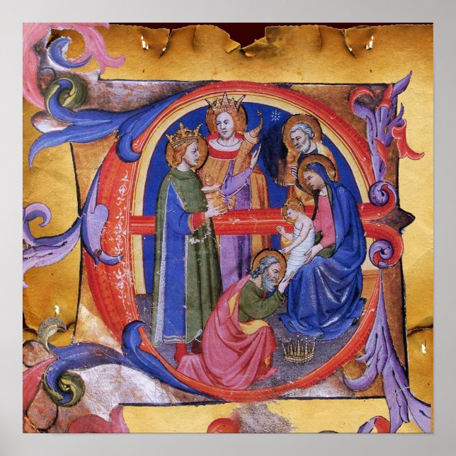 ADOATION OF MAGI NATIVITY PARCHMENT MONOGRAM POSTER (Front)
