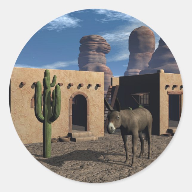 Adobe Dwellings and Burro Classic Round Sticker (Front)