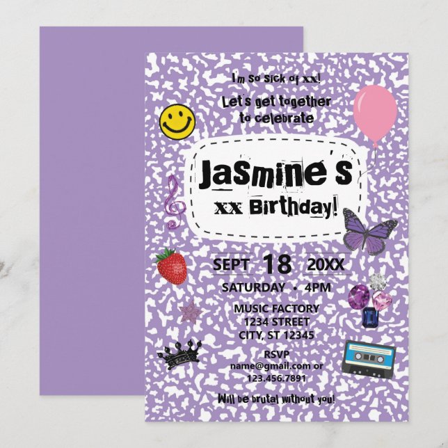 Adolescent Dream Anniversaire Invitation Lavender (Devant / Derrière)