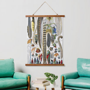 Adolphe Millot Dark Academia Vintage Bird Feather Hanging Tapestry