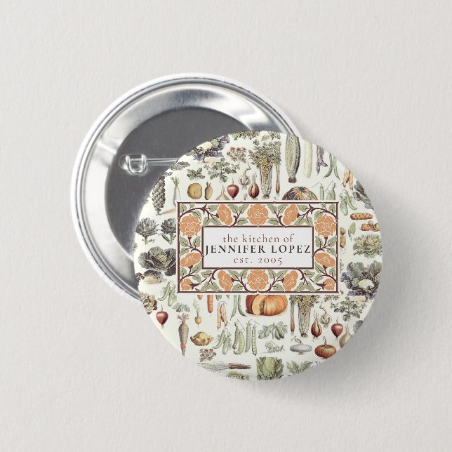 Adolphe Millot Vegetable Pattern 2 Inch Round Button (Front & Back)