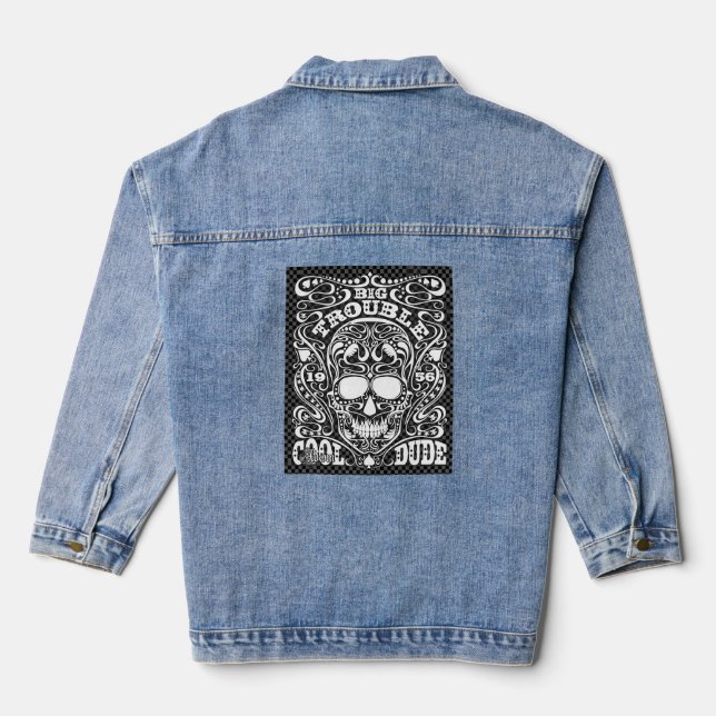 ADOM "Big Trouble" Women's Long-Sleeve Tee Denim Jacket (Back)