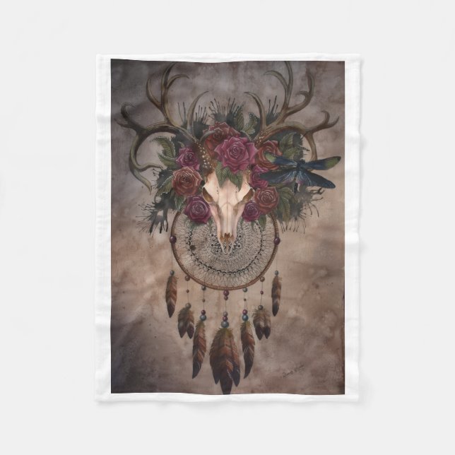 ADOM Deer Skull Floral Dreamcatcher Blanket (Front)