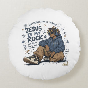 ADOM "Jesus Is My Rock" Women's T-Shirt Round Pillow
