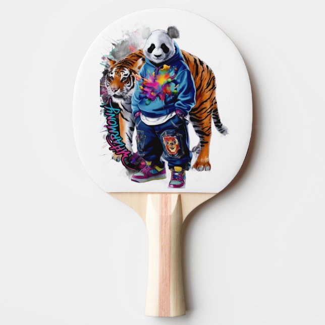 ADOM Premium Artistic Panda & Tiger Graphic Notebo Ping Pong Paddle (Front)