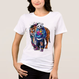 ADOM Premium Artistic Panda & Tiger Graphic Women' Tri-Blend Shirt