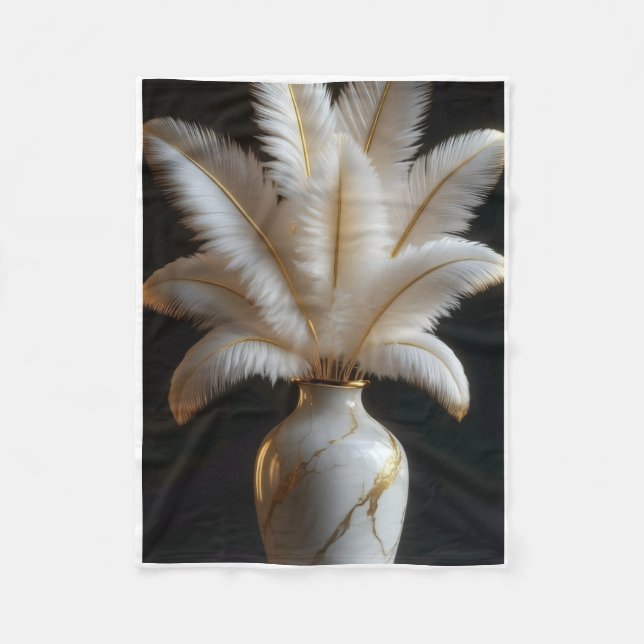 ADOM White Feather Luxury Vase Blanket (Front)