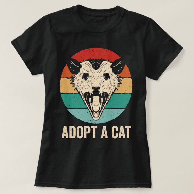 Adopt A Cat Funny Possum T-Shirt (Design Front)
