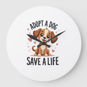Adopt A Dog Save A Life Vintage Cute Puppy Rescue  Large Clock