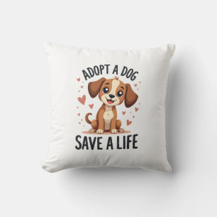 Adopt A Dog Save A Life Vintage Cute Puppy Rescue  Throw Pillow