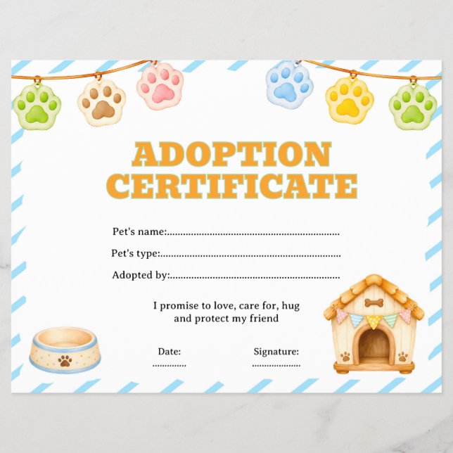 Adopt a pet certificate editable flyer (Front)