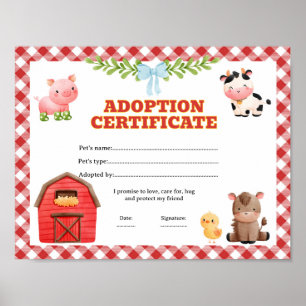 Adopt a pet farm colouring certificate poster